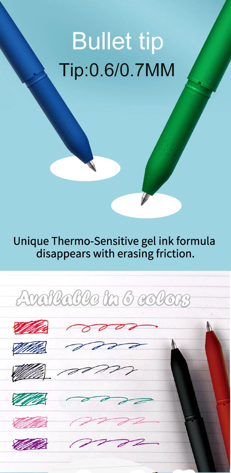 Stationery Factory Greenwill Promotion Custom School and Office Heat Sensitive Ergonomic Refillable Erase Beautiful Writing Friction Gel Pen (KP100751)